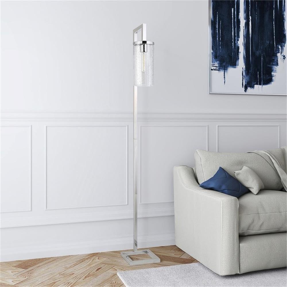 Evelyn&Zoe Modern Metal Floor Lamp with Seeded Glass Shade