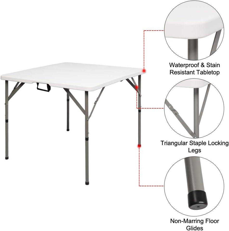 34" White Square Table Camping Hiking Picnic Plastic Game Tables Folding Storage