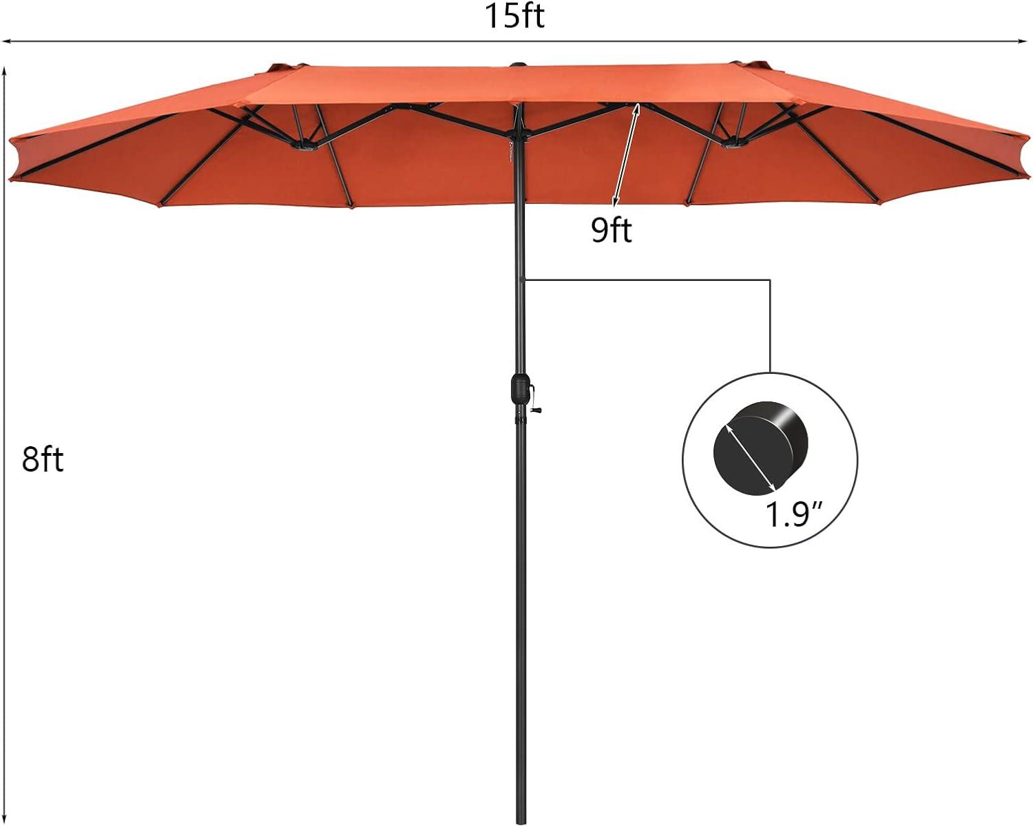 15 Ft Orange Double-Sided Patio Umbrella with Hand-Crank