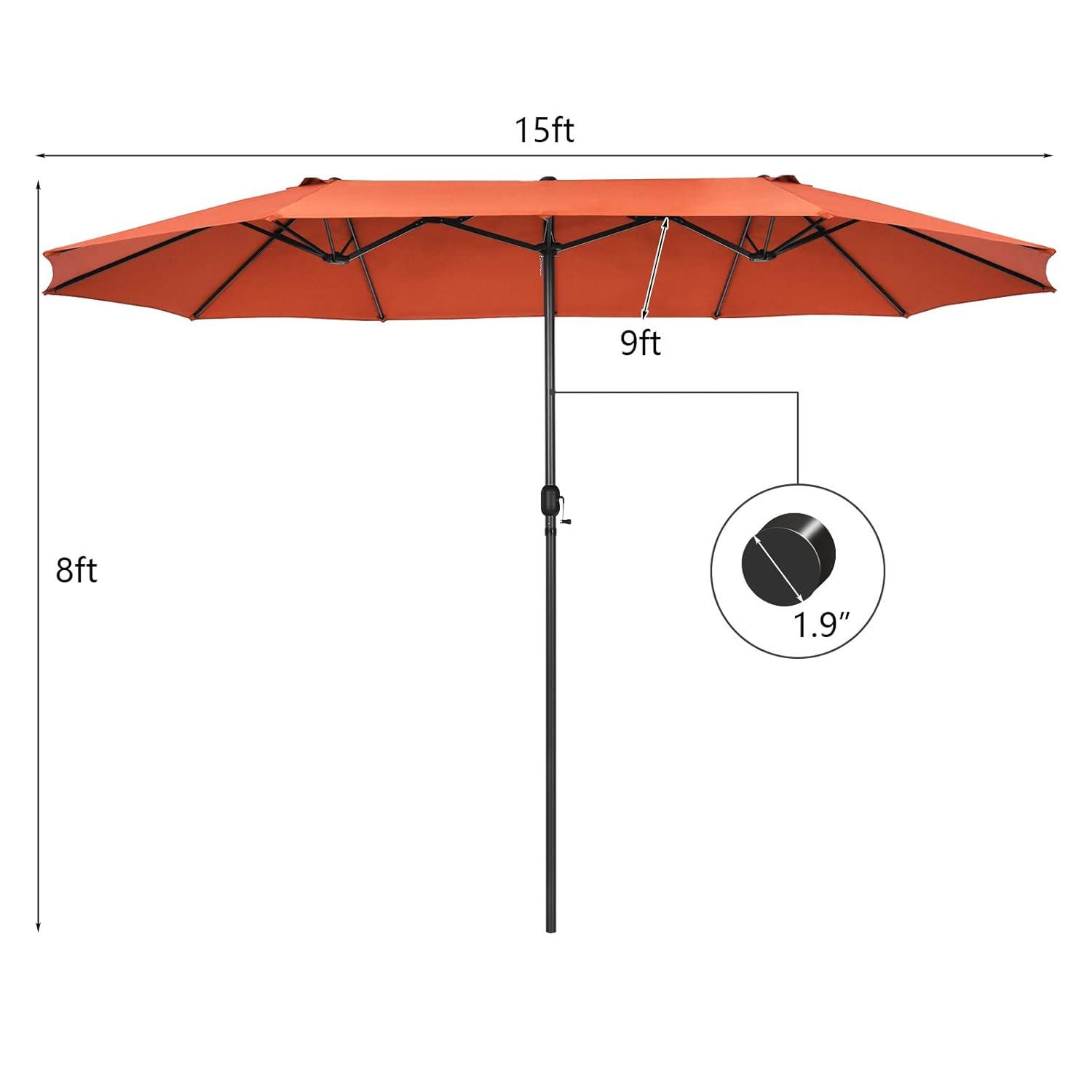 Tangkula 15Ft Double-Sided Patio Umbrella, Outdoor Extra Large Umbrella W/Hand-Crank System & Air Vents, Market Twin Umbrella W/ 12-Rib Sturdy Metal Frame for Poolside, Garden Backyard (Orange)