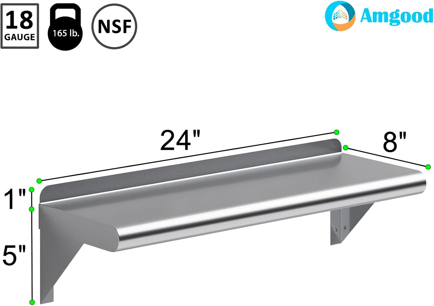 24" Stainless Steel Wall Shelf with Brackets