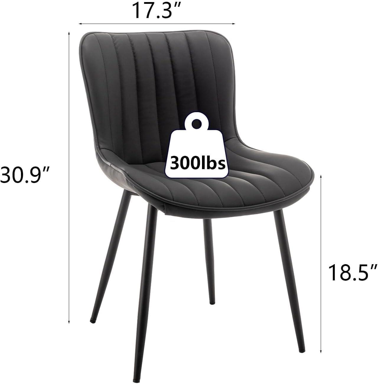 Office Chair, Mid Century Modern Upholstered Dining Chairs, Chair, 2 PCS leather Upholstered Dining Chair, with Backrest and Metal Legs, Dining Room, Bedroom, Office, Meeting Room, Black-stripe