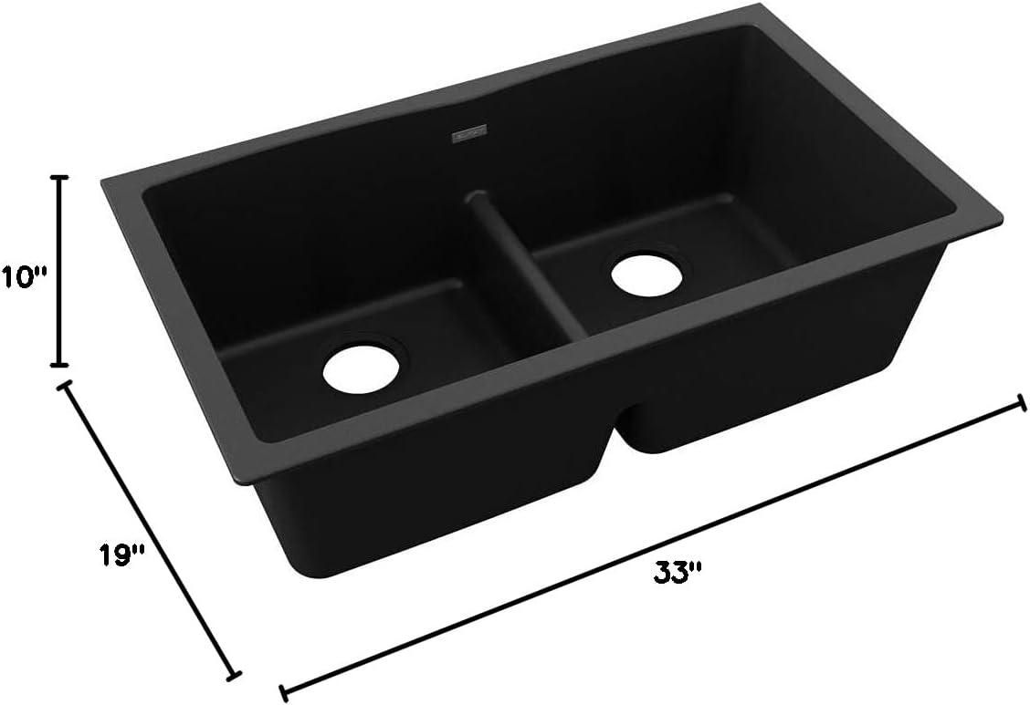 Quartz Classic 33" x 19" x 10" Double Basin Undermount Kitchen Sink with Aqua Divide