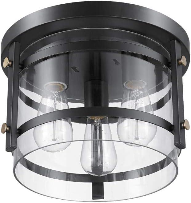 Wexford 3-Light Dark Bronze and Clear Glass Flush Mount