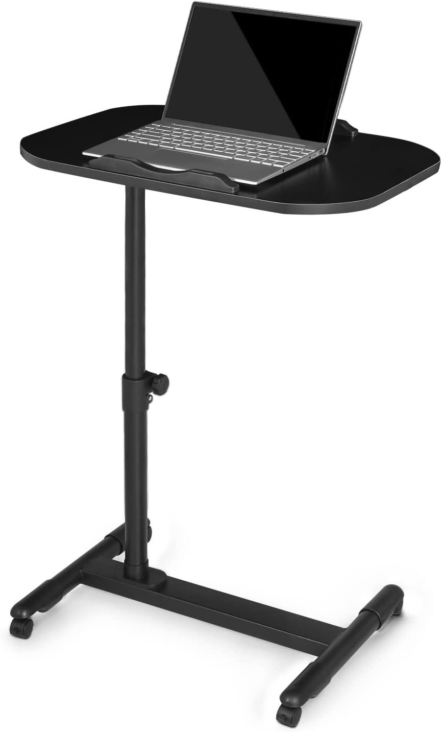 MoNiBloom Mobile Computer Desk, Height Adjustable Standing Table, Laptop Desk Rolling Sit-Stand with Wheels for Home, Black