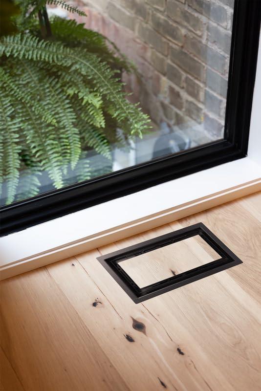 Modern OG Framed Floor Vent Cover 4x10 Inch, Steel Air Vent Register, Adjustable Air Flow, Luxe+, AC Heat HVAC Vent Cover Air Register, Black