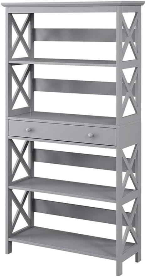 Convenience Concepts Oxford Five-Tier Bookcase with Drawer in Gray Wood Finish