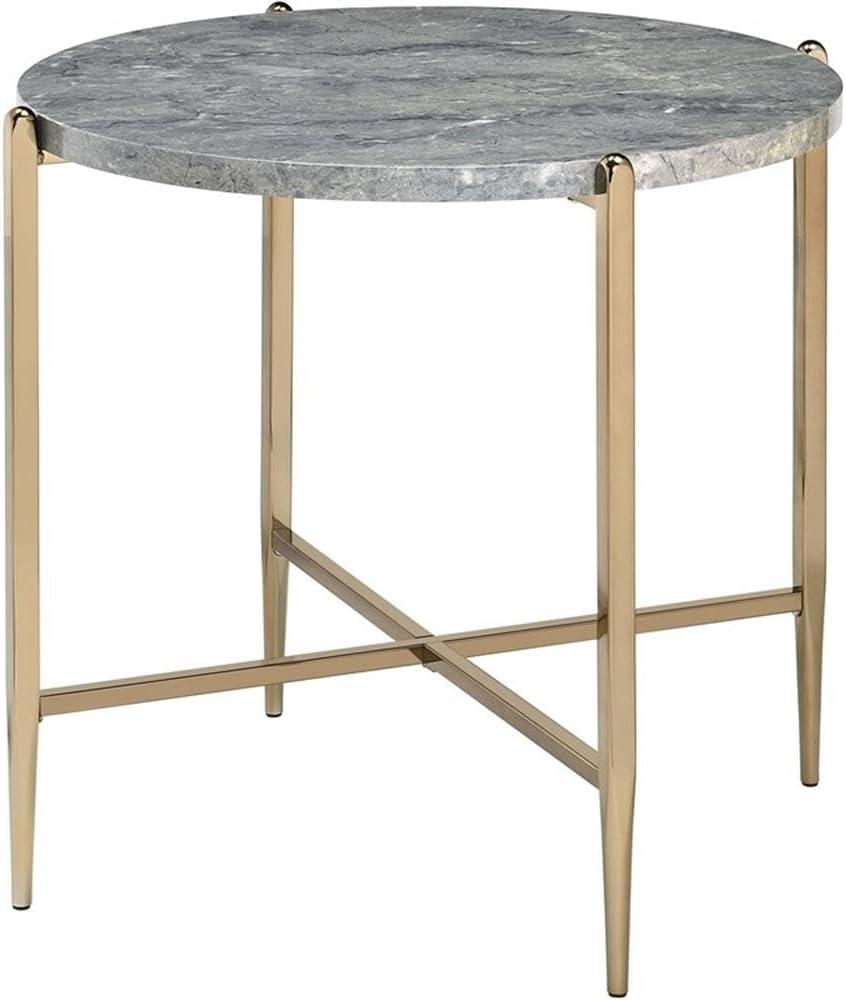 ACME Tainte End Table, Faux Marble & Champagne Finish 83477