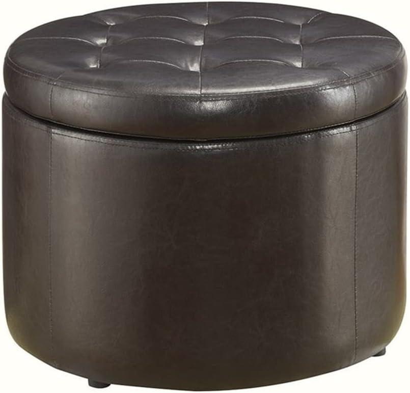 Convenience Concepts Designs4Comfort Round Shoe Storage Ottoman, Espresso Faux Leather