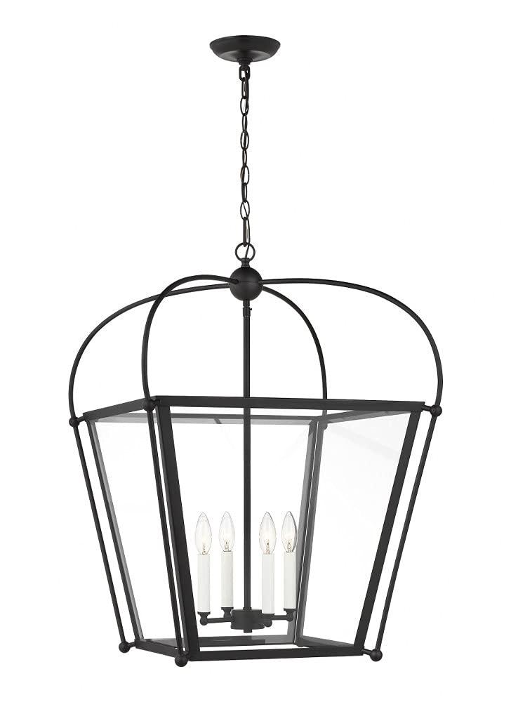 Generation Lighting 4-Light Charleston Pendant Light Fixture (Midnight Black) 5291004-112 | Modern Ceiling Light Fixture for Home Décor | 60W Torpedo Bulb Candelabra for Foyer or Living Room Décor