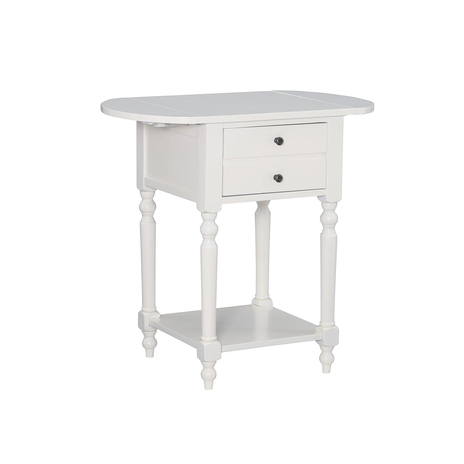 Powell Shiloh Single Drawer Indoor End Table with Shelf and Dropleaf, 24" Tall, White
