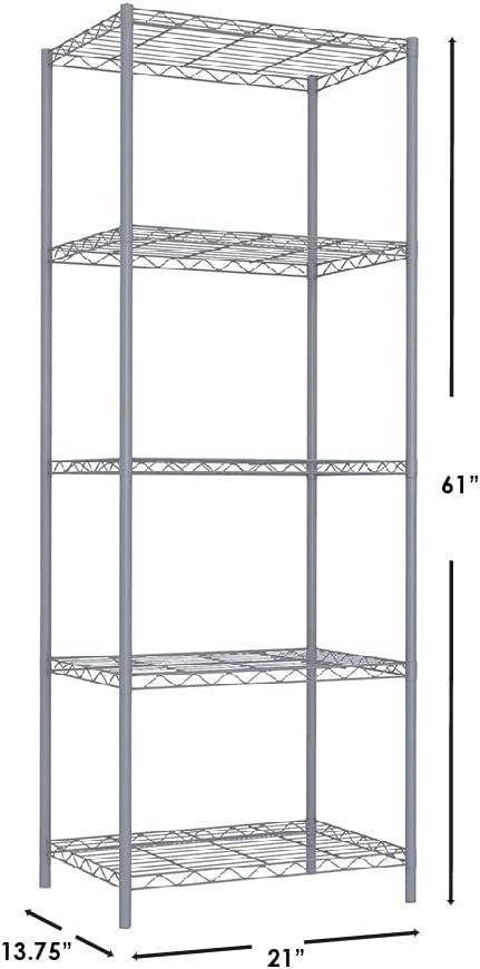 Gray 5-Tier Heavy-Duty Steel Wire Shelving Unit