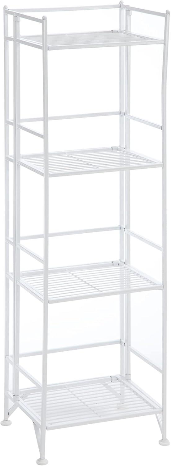 Adjustable White 4-Tier Foldable Metal Bookshelf