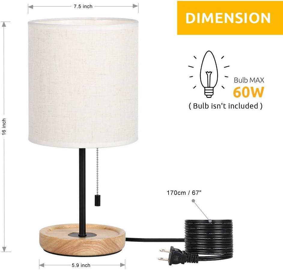 Contemporary Desk Lamp with Metal Frame, Wooden Base, Pull Chain Switch