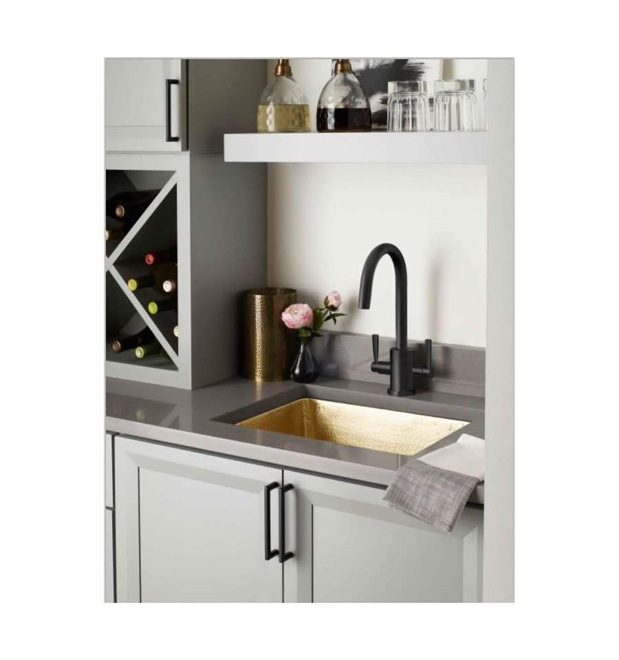 17" Hammered Brass Rectangular Single Basin Bar Sink