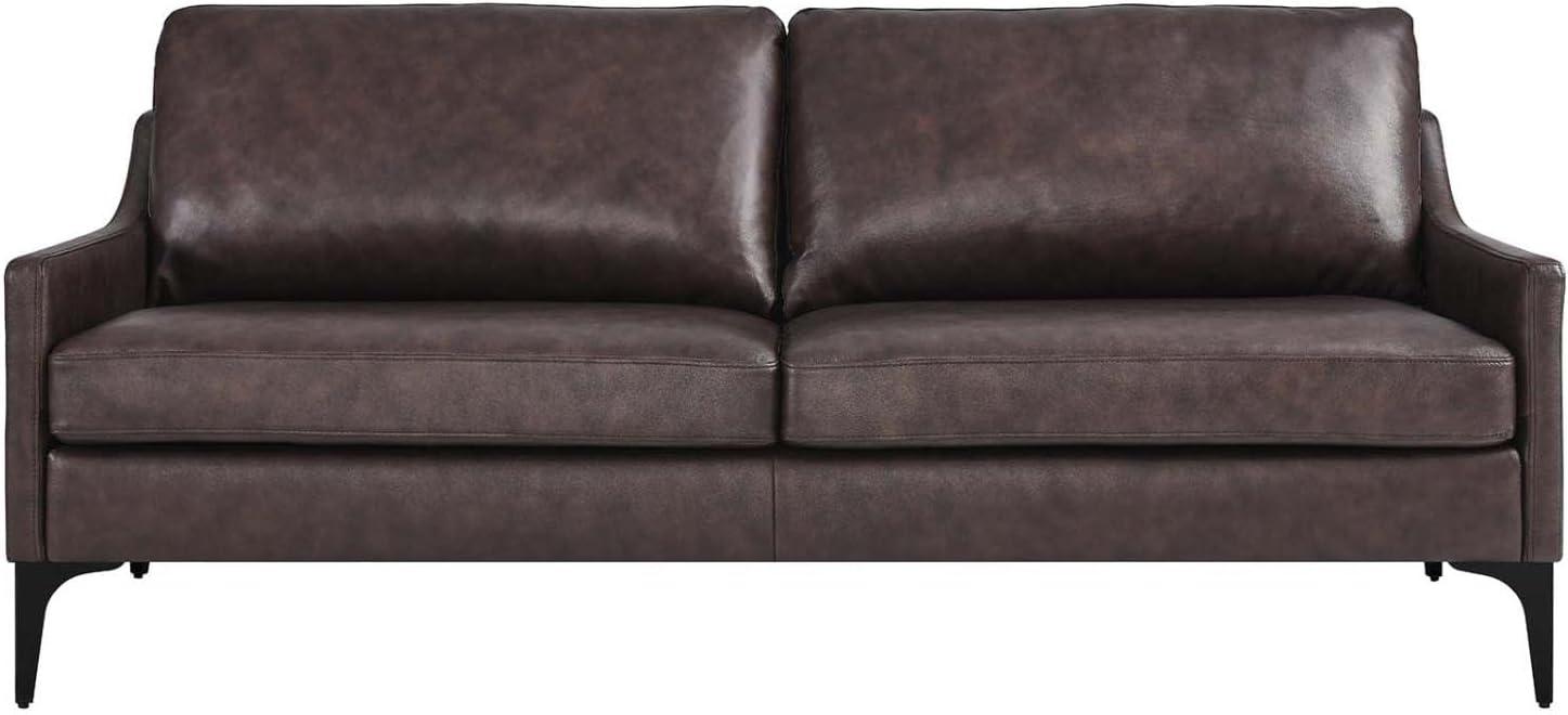 Modway Corland Modern Style Leather and Metal Sofa in Brown Finish