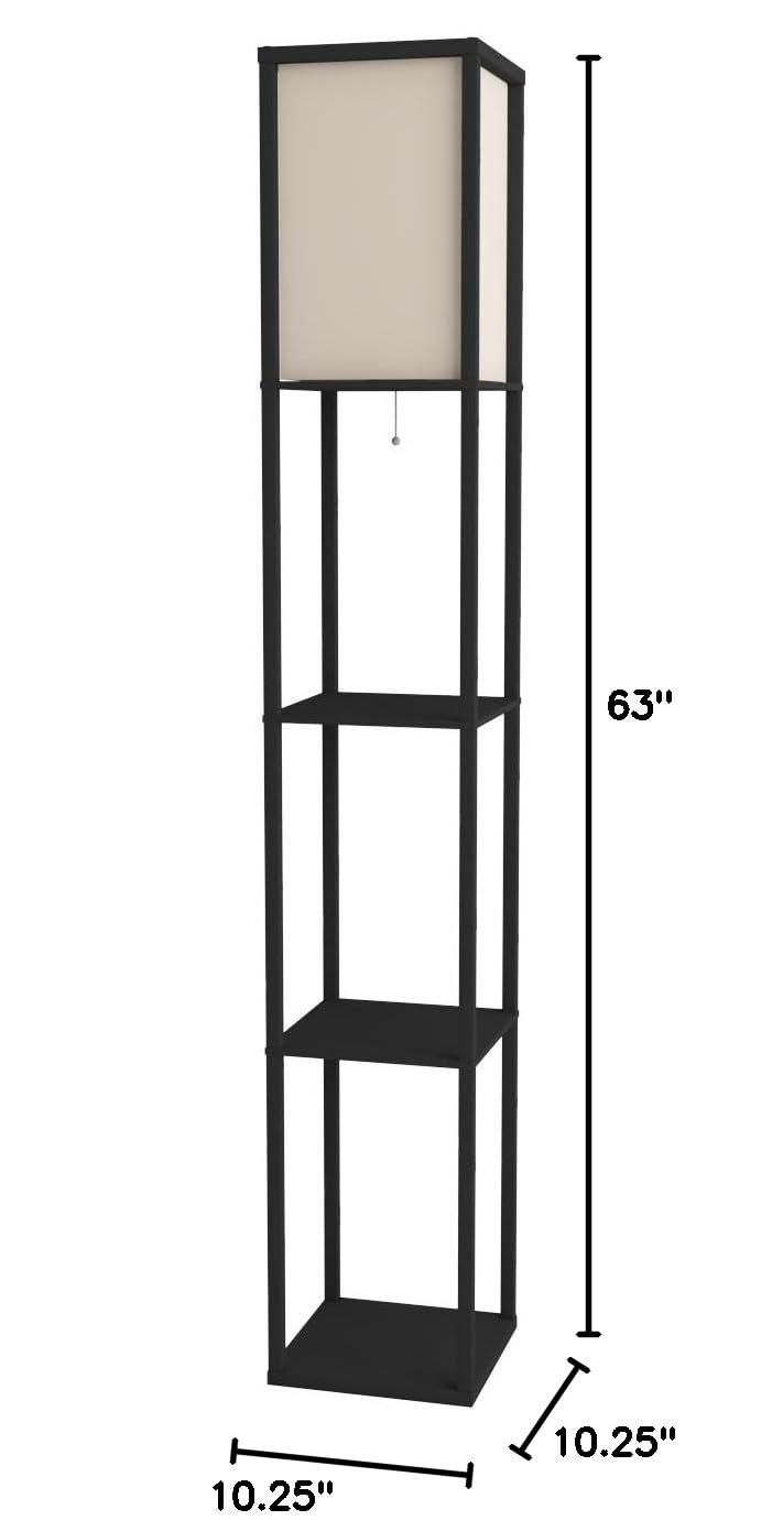 63" Wright Shelf Floor Lamp - Adesso: Black Walnut, Pull Chain, Storage Display