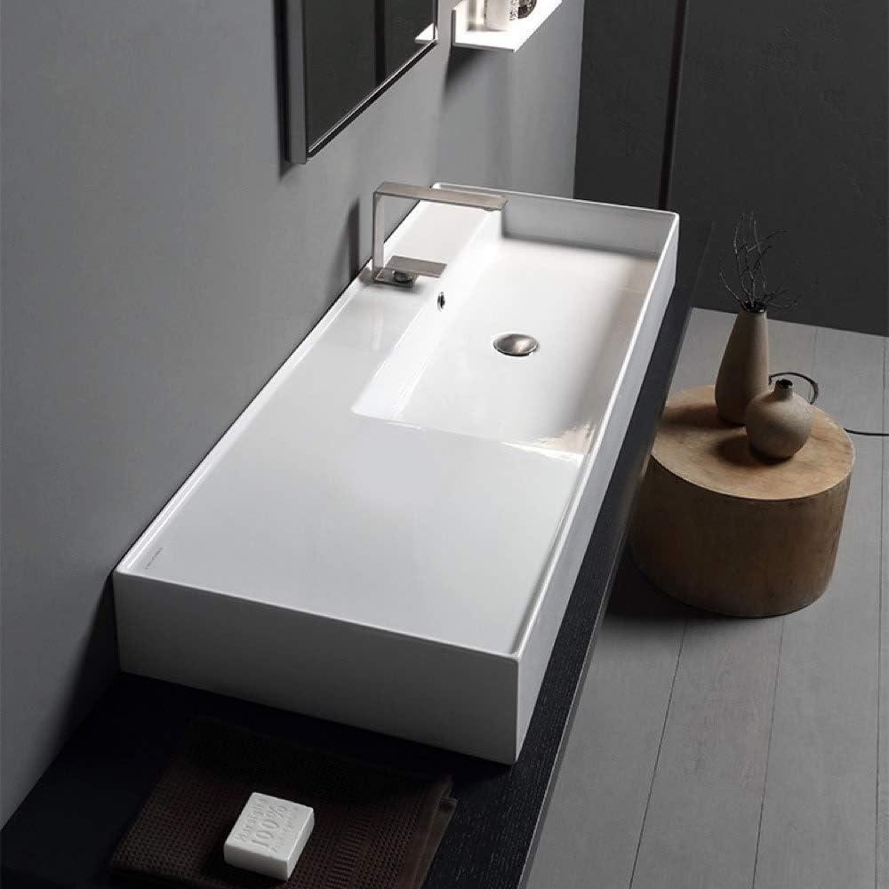 Scarabeo By Nameeks 18.1'' White Ceramic Rectangular Vessel, Wall Mount Bathroom Sink with Overflow