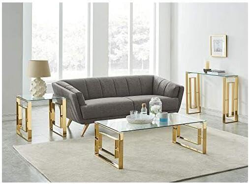 Contemporary Stainless Steel and Glass ConsoleDesk Gold