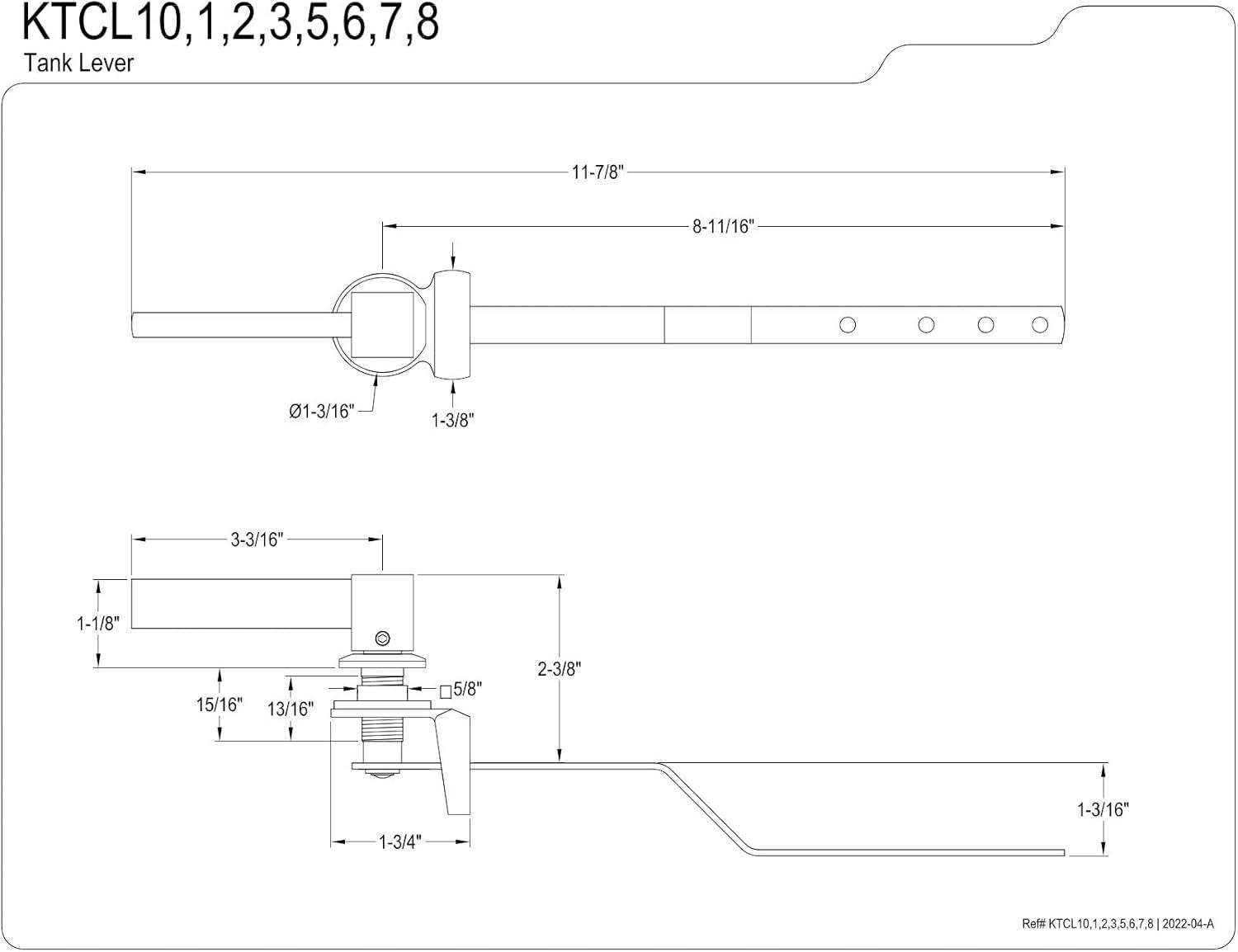 Kingston Brass KTCL12 Claremont Front Mount Toilet Tank Lever, Polished Brass