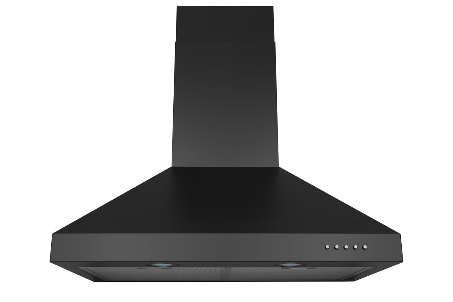 Hauslane Hauslane Wall Mount Range Hood 30 Inch | Wall Chimney | 6” Duct/Ductless Convertible, Strong Suction, Six-layer Aluminum Filters, Changeable LED Lamps, Stove Kitchen Vent Hood WM-530BLK-30B