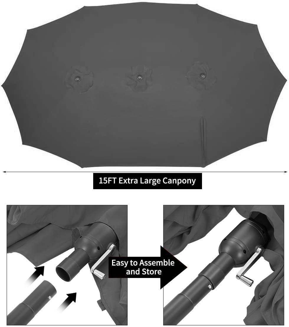 AECOJOY 15x9ft Double-Sided Patio Umbrella Outdoor Market Umbrella Large Umbrella Table 177''x104'' Umbrellas with Crank Air Vents for Deck Pool Patio (1.9" Pole, Dark Grey)
