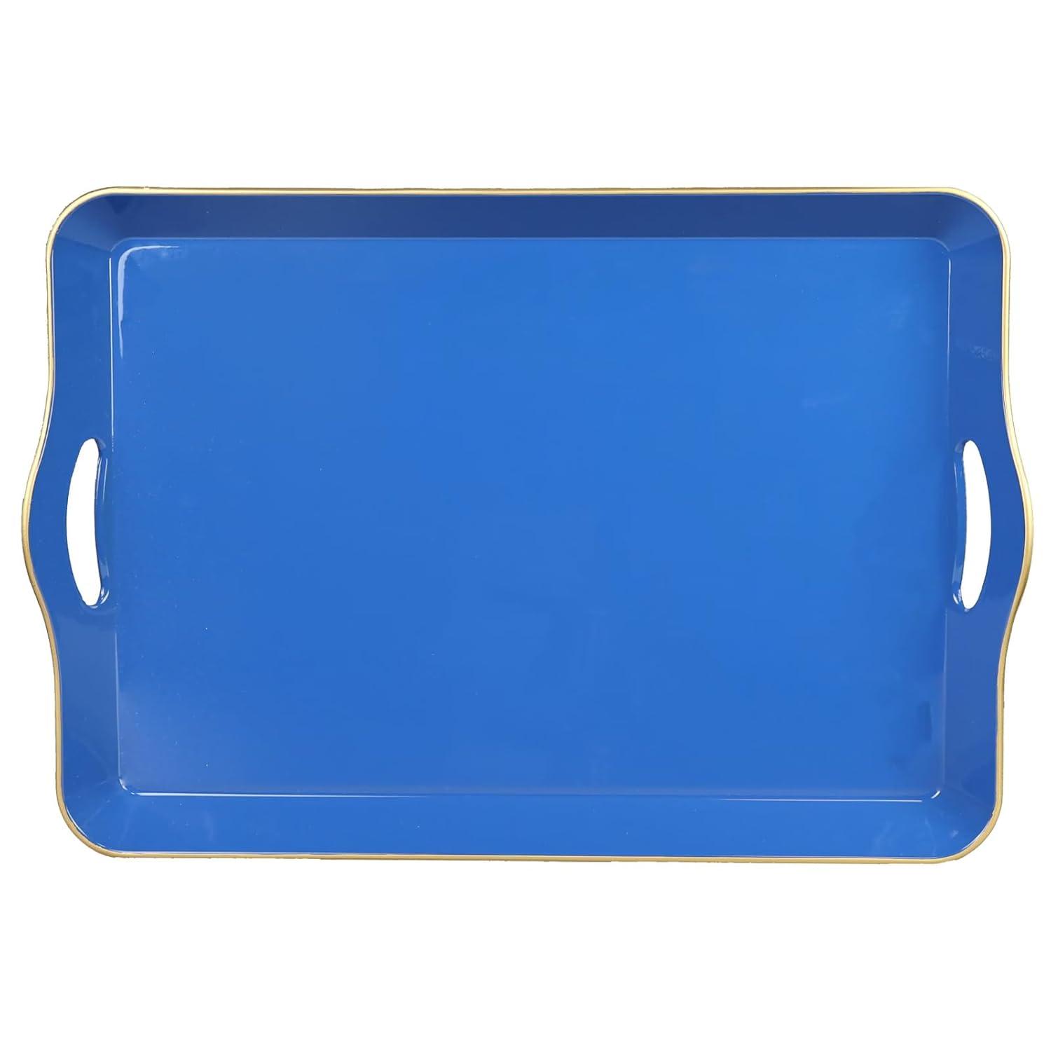 MAONAME Melamine Serving Tray with Handles, Royal Blue Modern Decorative Tray, Rectangular Plastic Tray for Coffee Table, Large Ottoman Tray for Bedroom, Living Room, 17" x 11.8" x 2"