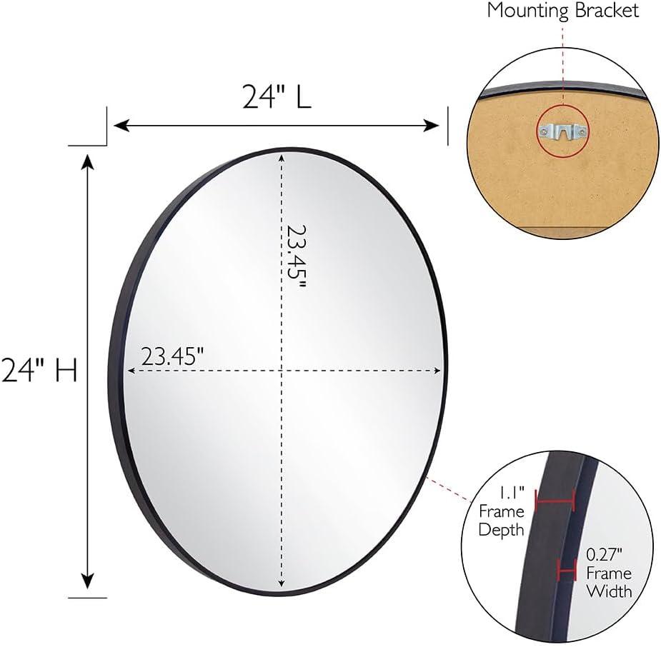 23.5 in. W x 23.5 in. H Metal Framed Flushmount Round Decorative Accent Bathroom Vanity Mirror with Black Frame