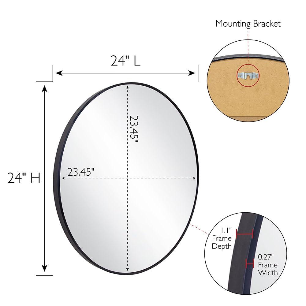 23.5 in. W x 23.5 in. H Metal Framed Flushmount Round Decorative Accent Bathroom Vanity Mirror with Black Frame