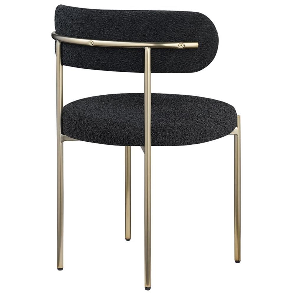 Meridian Furniture 887Black-C Beacon Collection Modern | Contemporary Upholstered Dining Chair, Rich Black Boucle Fabric, Brushed Brass Finish Iron Frame, 22" W x 21" D x 30" H, Black, Set of 2