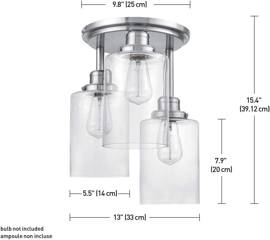 Globe Electric Annecy 3-Light Brushed Steel Semi-Flush Mount Ceiling Light with Clear Glass Shades, 61418