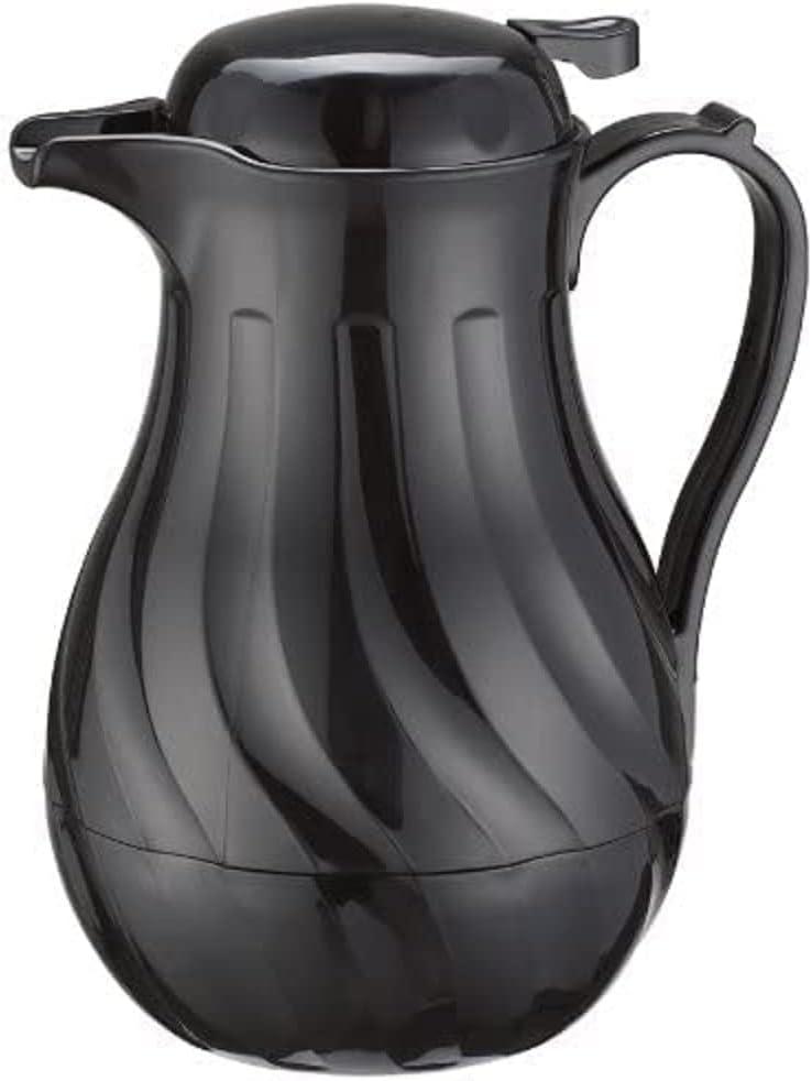 Winco Insulated Beverage Server with Swirl Design, Push Button , 64 Oz, Black