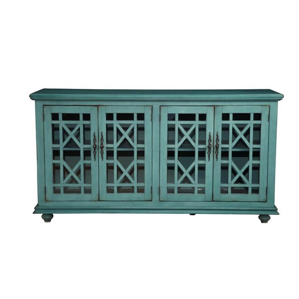 Bowery Hill Traditional Wood TV Stand for TVs up to 63" in Antique Teal Green