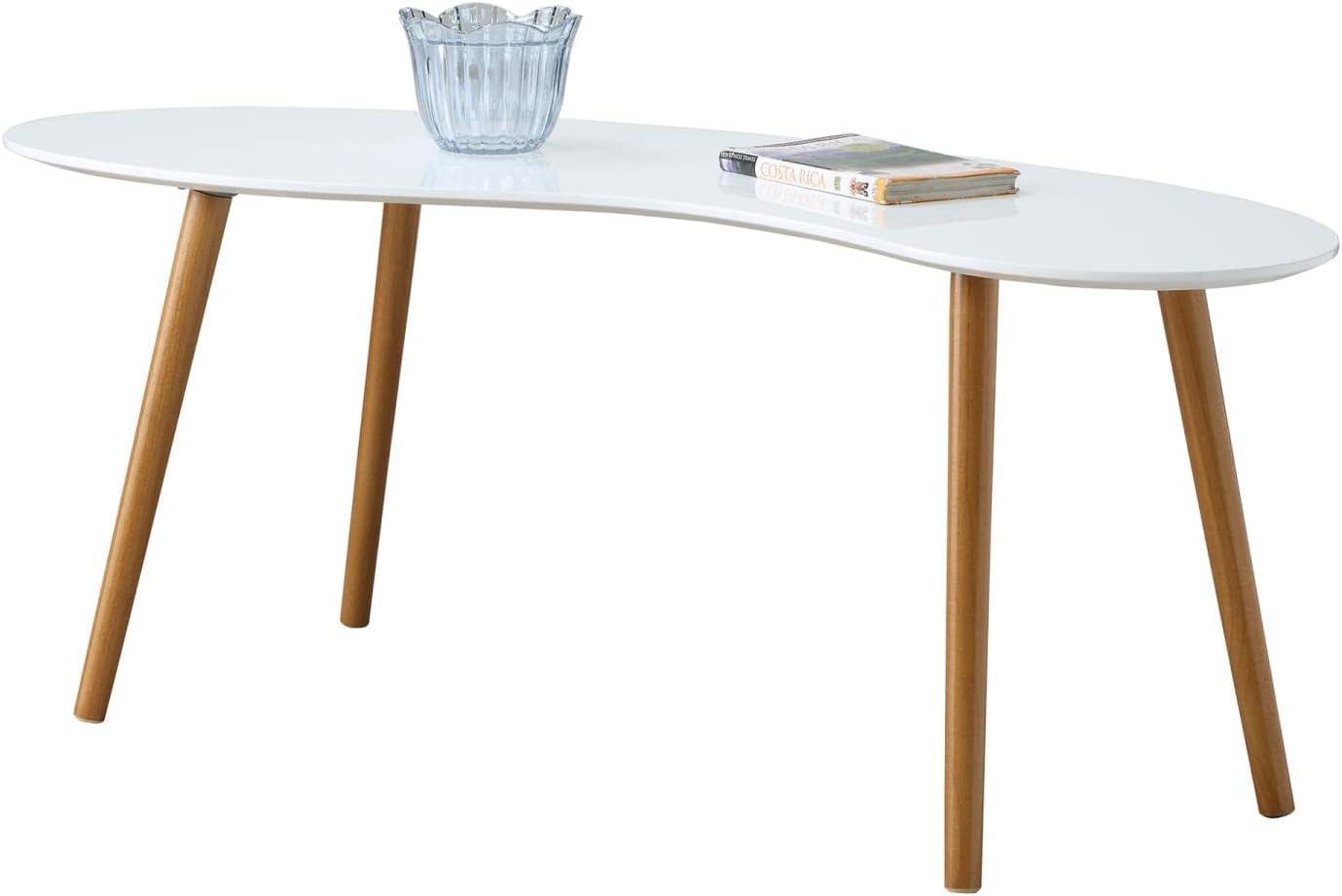Convenience Concepts Oslo Bean-Shaped Coffee Table in Glossy White Wood Finish