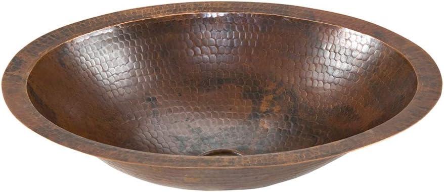 17" Oval Hammered Copper Under Counter Bathroom Sink