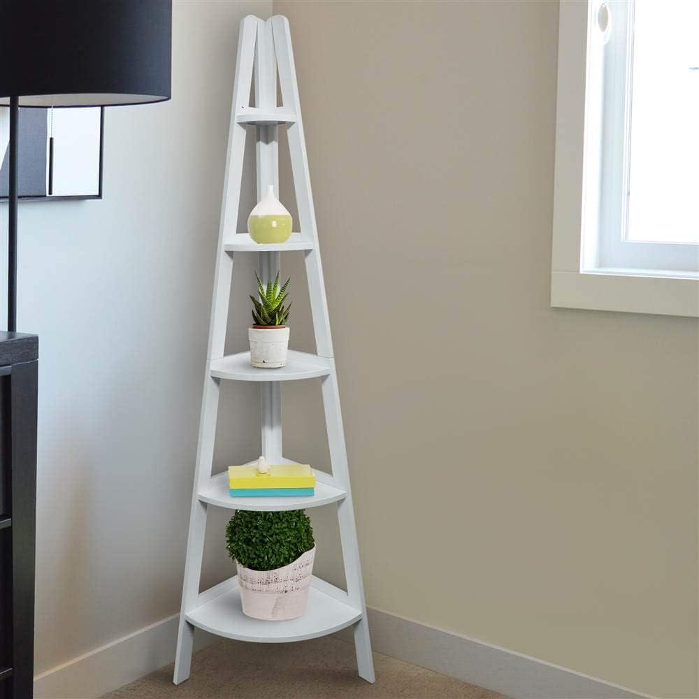 5-Shelf Corner Ladder Bookcase - White