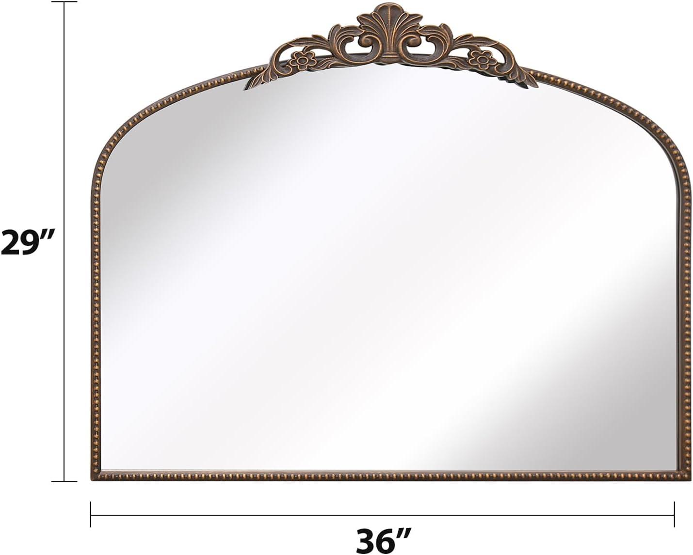 Micasso Bronze Vintage Arched Mirror: 29x36 in French Baroque Antique Wall Mounted Mirror - Traditional Ornate Decorative Mirror for Mantle/Fireplace/Living Room/Bedroom/Entryway/Hallway/Wall Decor