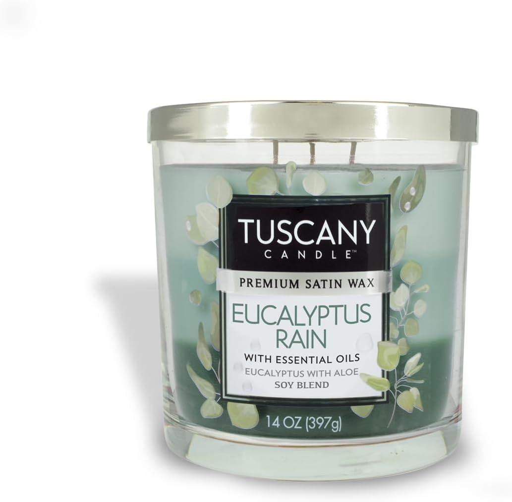 Tuscany Eucalyptus Rain 3-Wick Glass Jar Candle, 14 Ounce