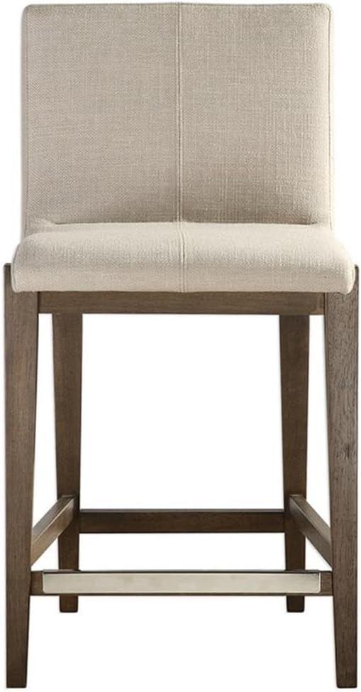 Home Square 26" Upholstered Counter Stool in Beige and Walnut - Set of 3