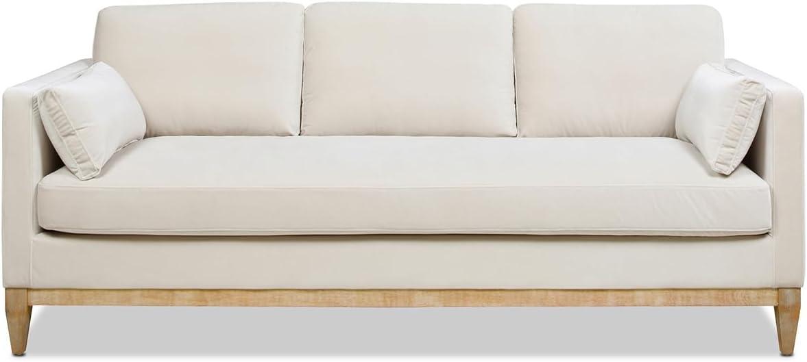 Knox 84" French Beige Velvet Lawson Sofa with Wood Base