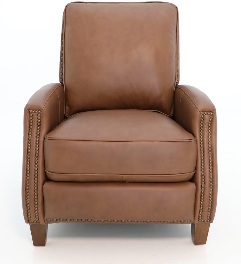 Melrose Brown Leather Recliner with Distressed Wood Legs