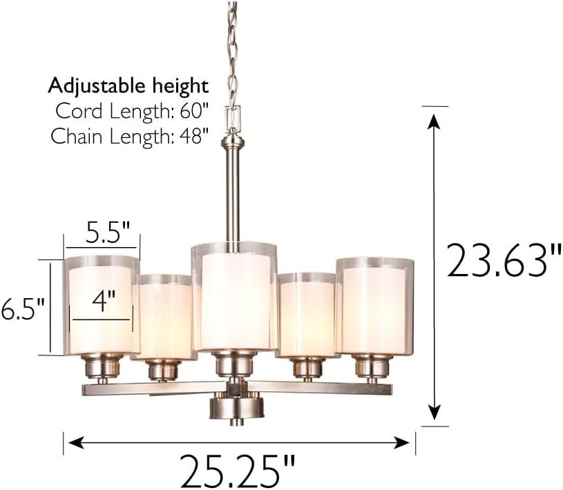 Satin Nickel 5-Light Chandelier with Double Glass Shades