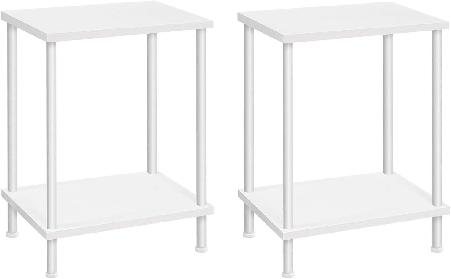 White Metal Rectangular End Tables with Storage Shelves