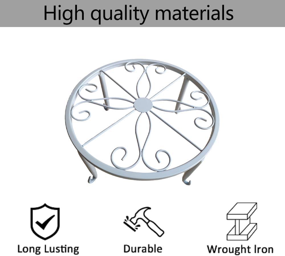 QISHENG Metal Plant Stand Wrought Iron Planter,Iron Art Flower Pot Supporting Stand Indoor Outdoor Garden Set of 3 (White)