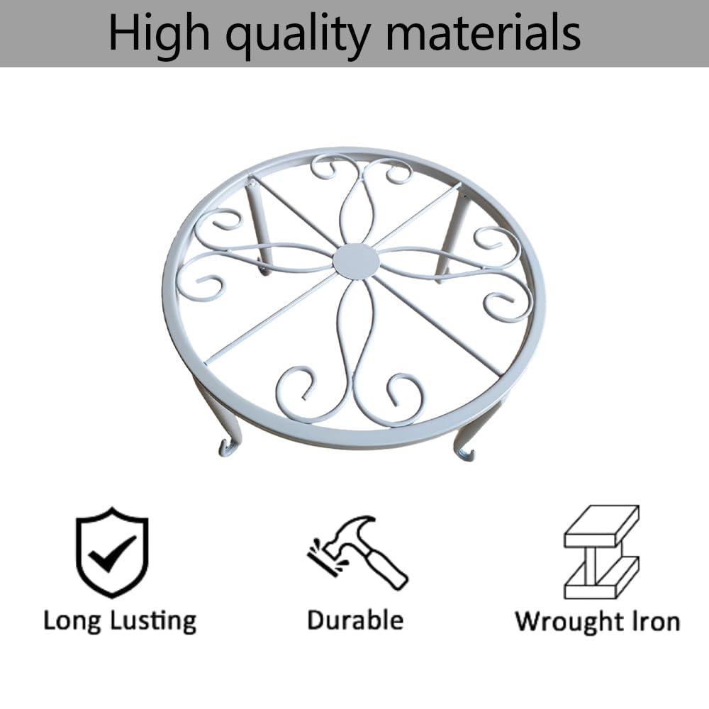 QISHENG Metal Plant Stand Wrought Iron Planter,Iron Art Flower Pot Supporting Stand Indoor Outdoor Garden Set of 3 (White)