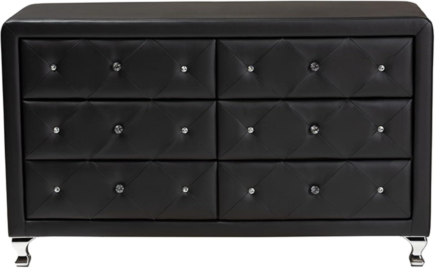 Luminescence Black Faux Leather Upholstered Horizontal Dresser