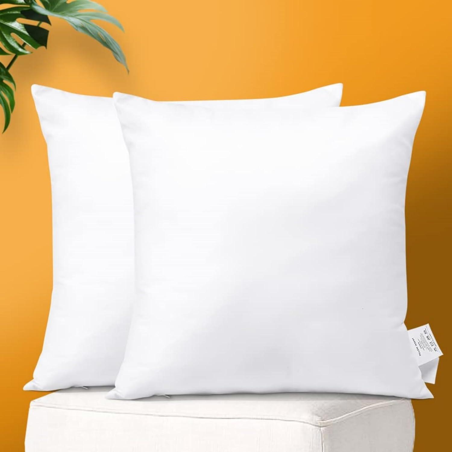THROW PILLOW, SOFA PILLOW, OUT DOOR PILLOW, COUCH PILLOW, BEDDING PILLOW Inserts (Set of 2, White), 18x18 Inches - Lightweight Fillers for Sofa, Bed, and Home Décor (18x18 Inch (Pack of 2)