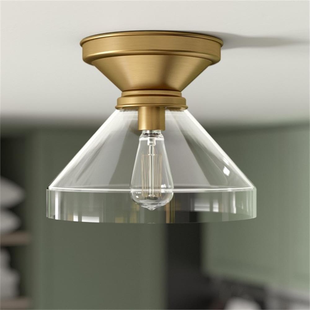 Henn&Hart 12" Brushed Brass Metal/Glass Semi Flush Mount