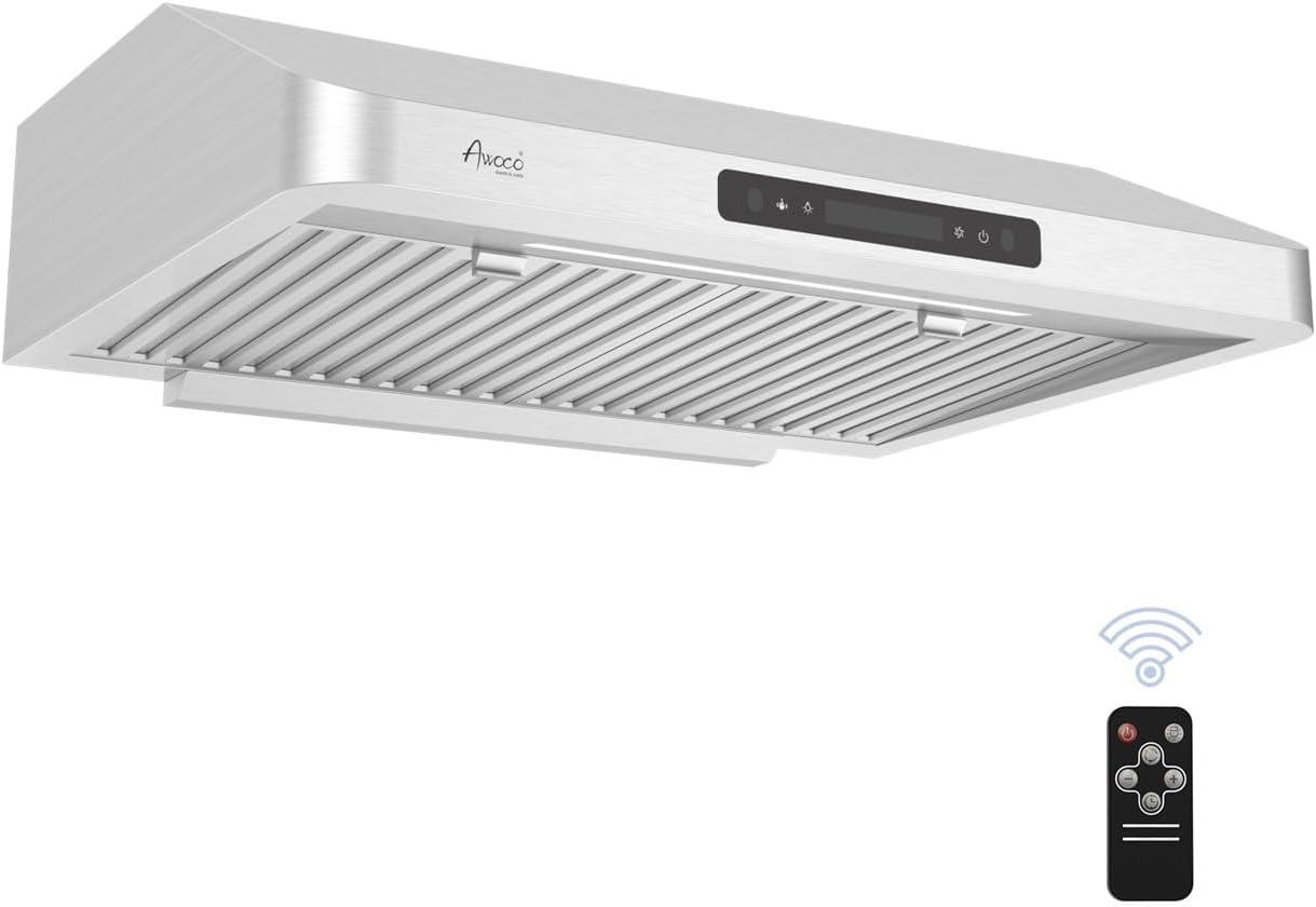 Awoco 30" Stainless Steel 900 CFM Ducted (Vented) Under Cabinet Range Hood with Baffle Filter