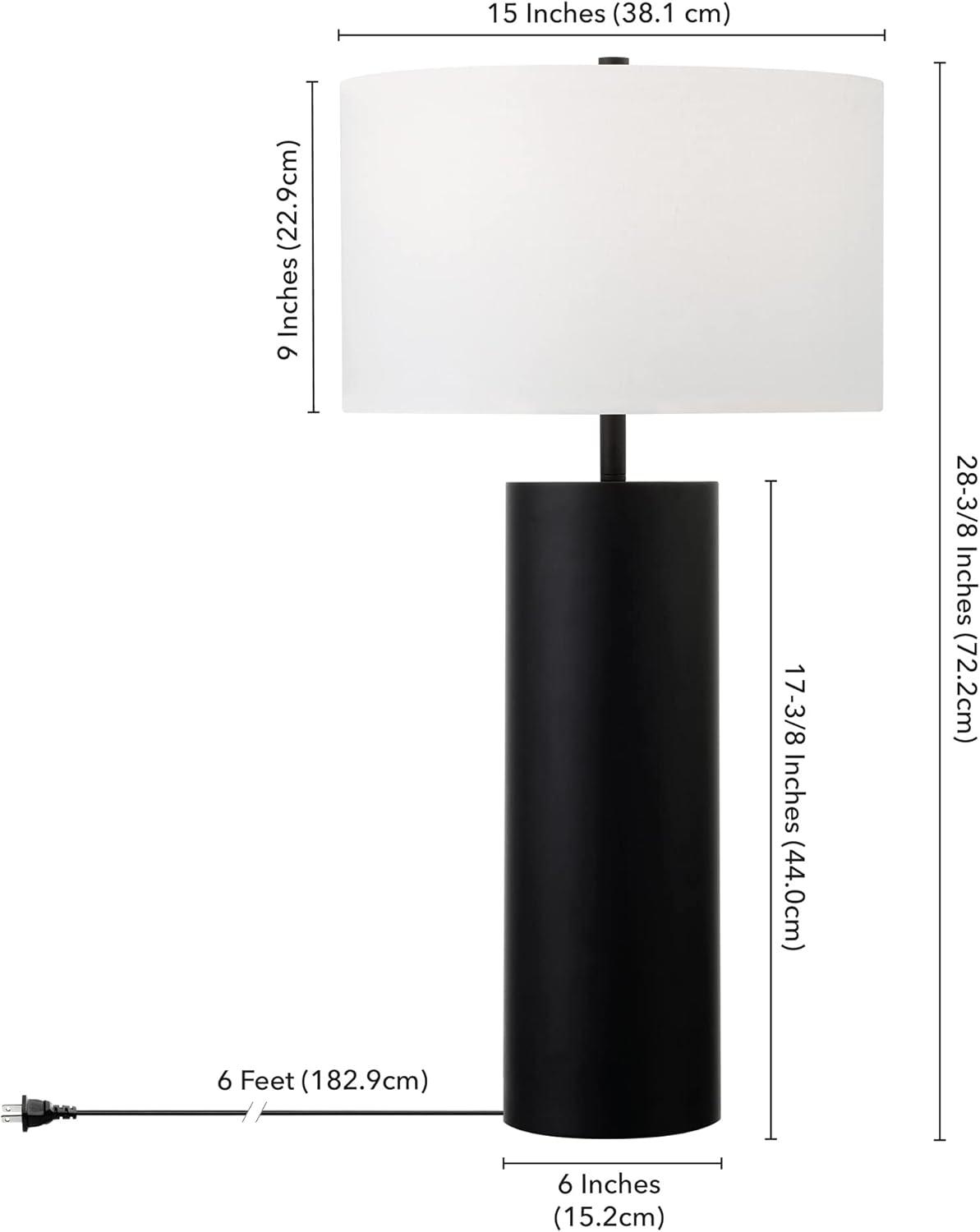 Evelyn&Zoe York 29.5" Mid-Century Modern Metal Table Lamp with White Drum Fabric Shade